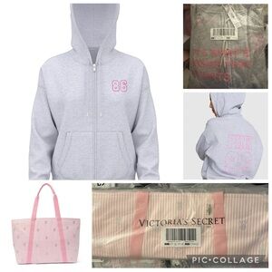 NWT Victoria's Secret Heritage Tote and Pink Gray Zip Up Hoodie